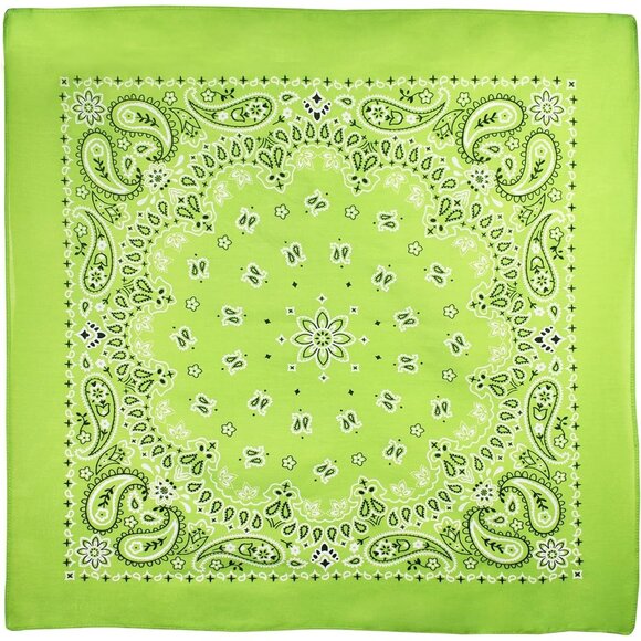 Women's Lime Green Cotton Bandana Large Cowgirl Handkerchief Headband Scarf - Picture 5 of 7